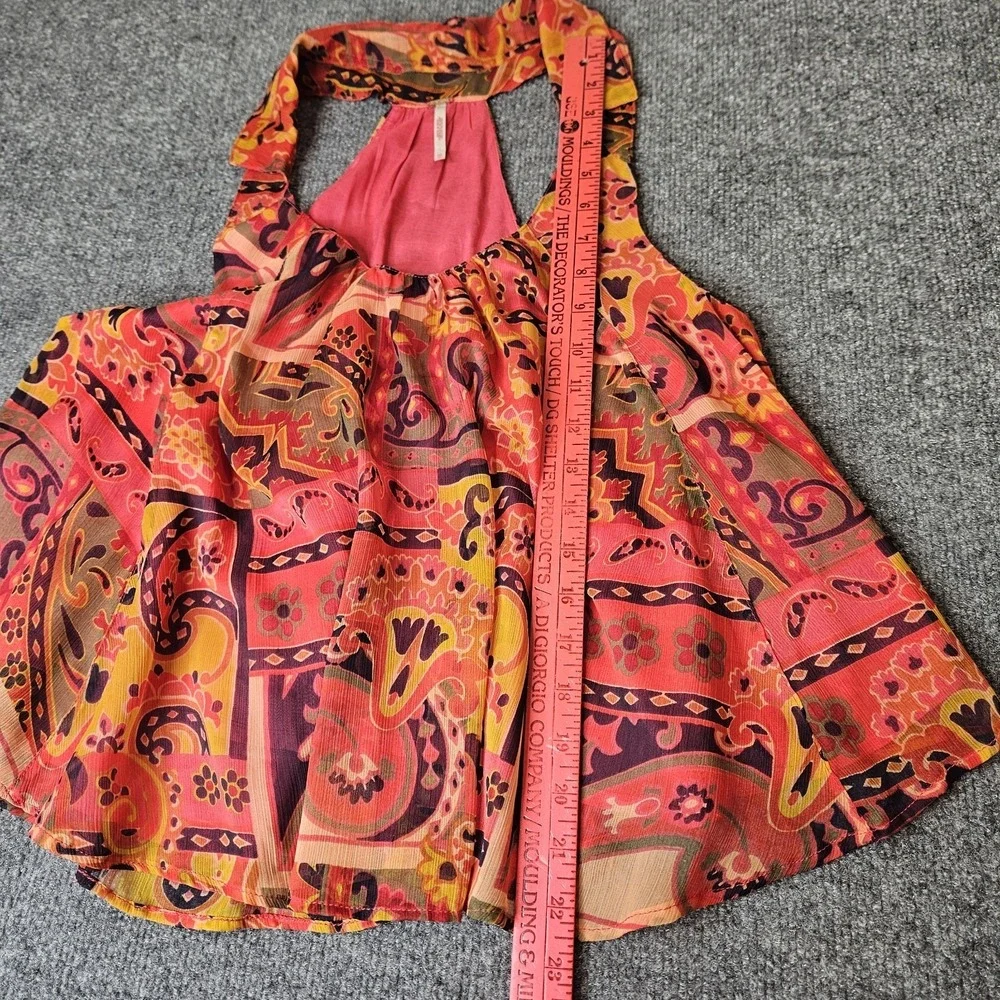 Free People Strawberry Racerback Tank Top Flowy Chiffon Size‎ XS Sheer Boho